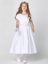 First Communion Flower Girl White Tea Length Dress With Beaded Lace